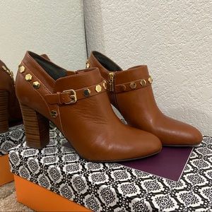 Brown Leather Heeled Booties